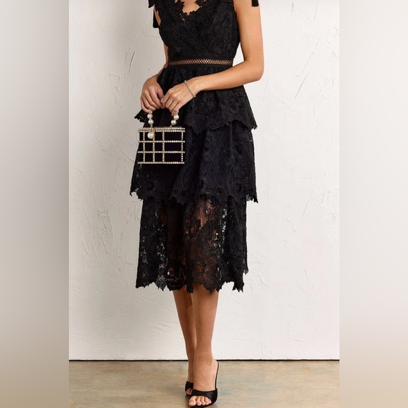 NY&C Floral-Crochet Tiered Tie-Shoulder Dress - Just Me Black Size M - Picture 3 of 9